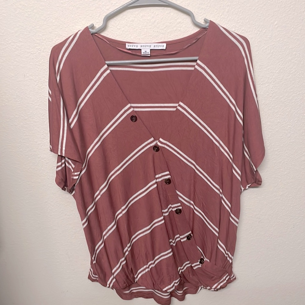 Mauve blouse with white stripes - size Large